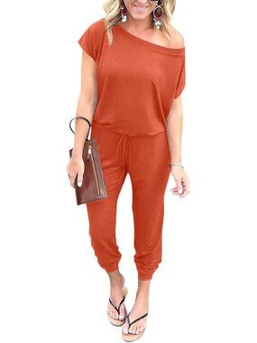 Women's Orange Red Summer Dressy Outfits Off The Shoulder Imported Romper